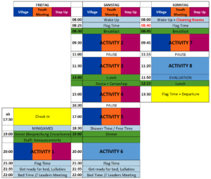 PreCamp Timetable